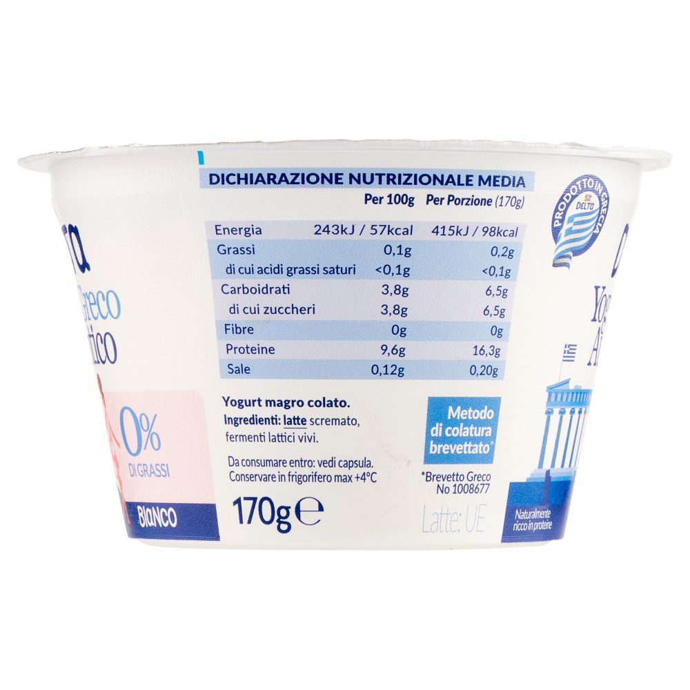 Delta Yogurt Greco Autentico 0% di Grassi Bianco 150 g